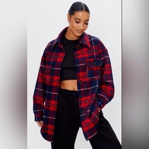 PrettyLittleThing Womens Red & Navy Oversized Shacket